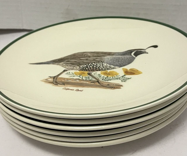 6 Upland Game Birds by Arthur Singer 8" Salad Luncheon Plates Green Rim