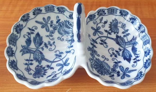 Vintage Vienna Woods Fine China Two Part Relish Dish Japan  Blue Onion Pattern