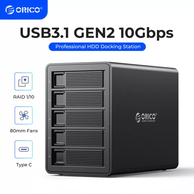 ORICO 5 Bay RAID Hard Drive Enclosure USB 3.0/ Type-C For 2.5/3.5'' SATA HDD SSD