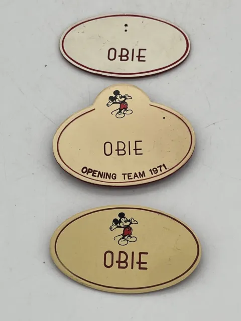 Vintage Walt Disney World Resort Cast Member Name Tag Lot of 3 "Obie"