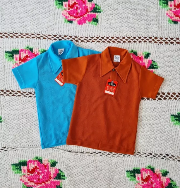 Vtg 2 Polo Shirts Lot 1960S Deadstock Cuckoo Diamond Collar Tee Approx 5-6 Years
