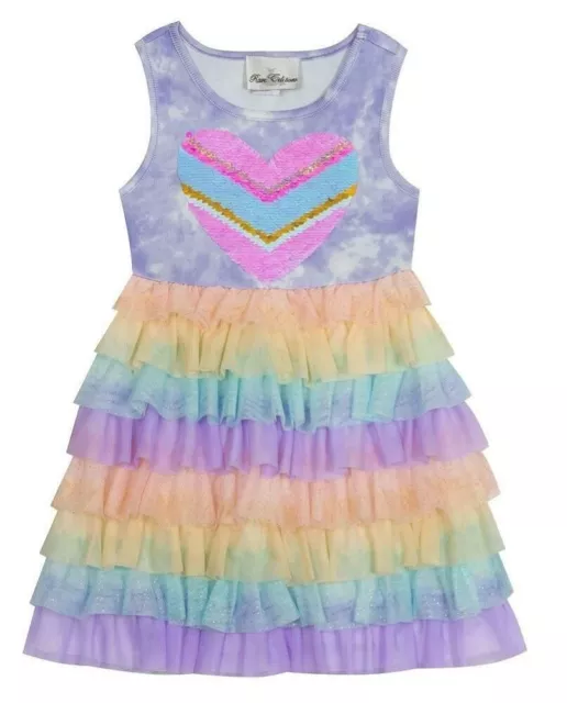 NWT Rare Editions Girls 2T Purple Tie Dye Tiered Ruffle Tulle Sequin Heart Dress