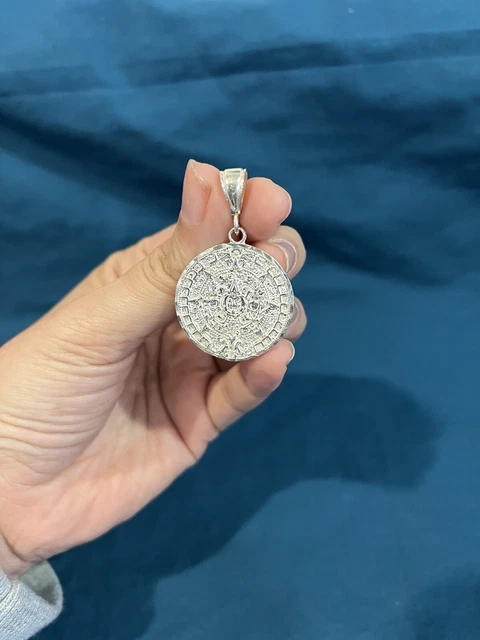 925 Sterling Silver Mens Womens Aztec Mayan Calendar Medal Pendant