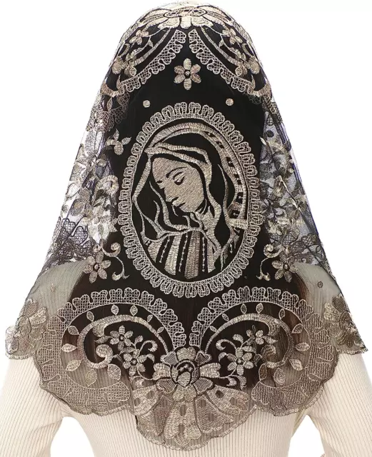 Bozidol Spanish Catholic Lace Veil - Virgin Mary Embroidery Church Mantilla Chap