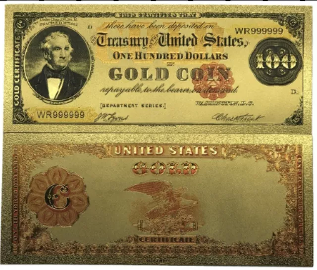 Usa Banknote P-261 $100 Hundred Us Dollars 1882 Coin Gold Foil New Mint