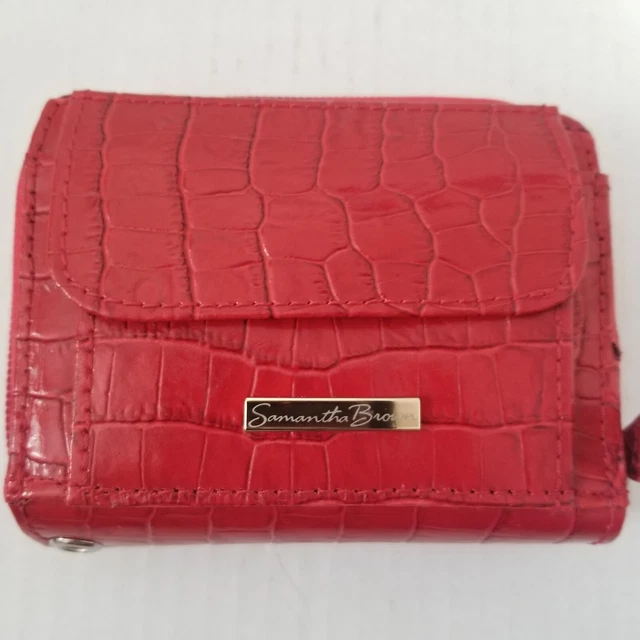 New Leather Croc Embossed Wallet small Samantha Brown Orig. Box Red 4.5 x 3.5" 5
