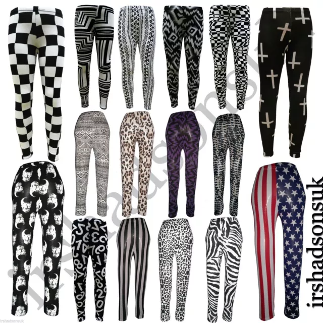 Kids Girls Peace Striped Leopard Aztec Usa Comic Legging New Age 7-13 Yaers
