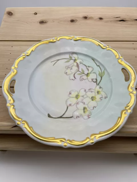 Antique WOLFRAM WIESAU Bavaria Gold Trim Dogwood Flower Branches Plate.