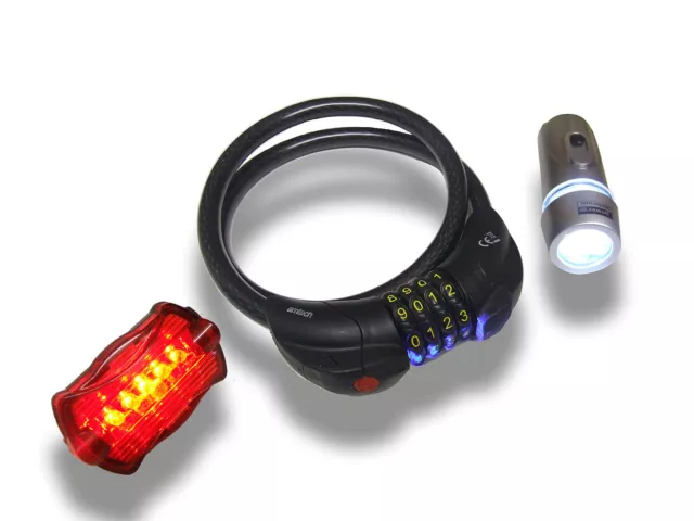 LED Bike Cycle Lights and LED Illuminated Combination Lock Set