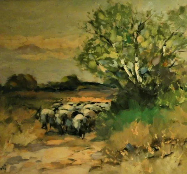 Otto WILD (1898-1971) TOP-Heide-Gemälde: SCHAFHERDE UNTER BIRKEN AM ABEND