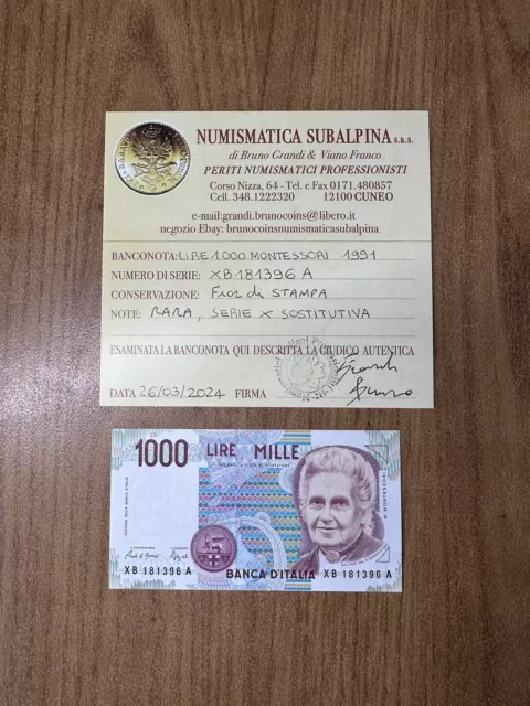 Billet Livres 1000 Montessori 1991 Rare Série X B Remplacement Fds Aa