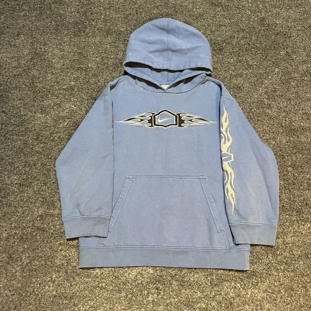 Vintage Y2K Blue Nike Flames Hoodie 00s
