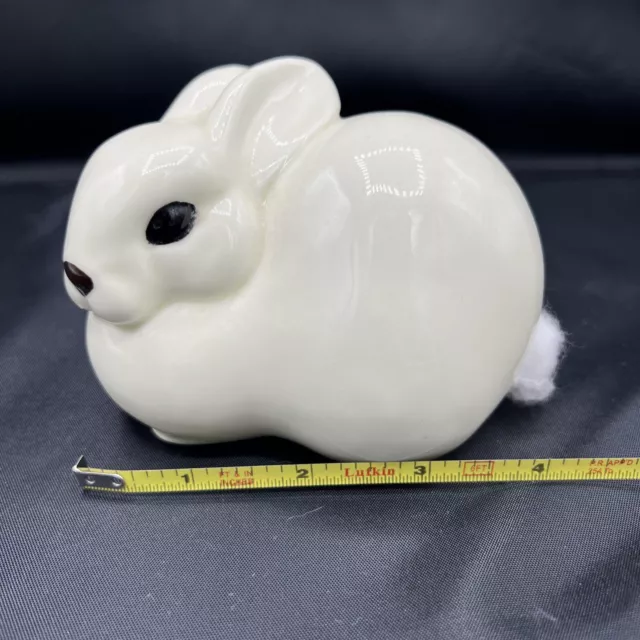 White Ceramic Bunny Rabbit Cotton Ball Dispenser VTG Made in Japan