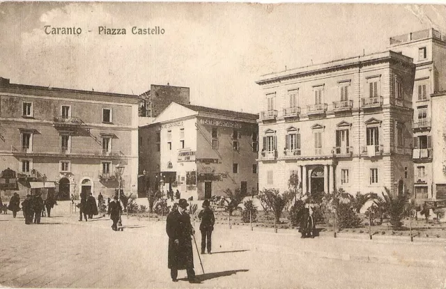 Taranto - Piazza Castello Teatro Santangelo e pubblicità negozi - fp. vg. 1916