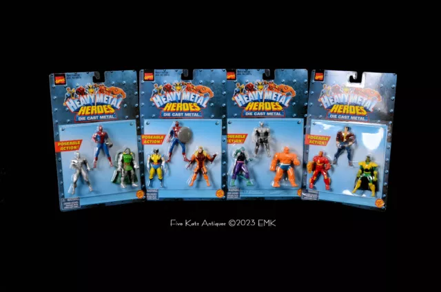 Four 3-Packs Marvel Heavy Metal Heroes Die Cast Toy Biz 1999 New Old Stock