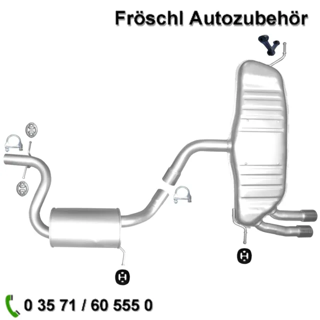 für Vw Golf 6 1,8 TSI Mitteltopf Endtopf Auspuff Anlage mit Anbausatz neu m*