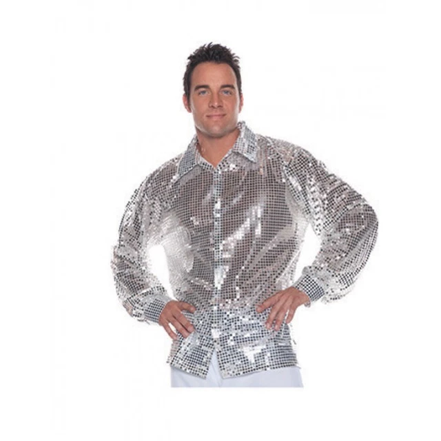 Camicia Uomo In Raso Con Paillettes - Maniche Lunghe Per Discoteca E Serate In Club - 2