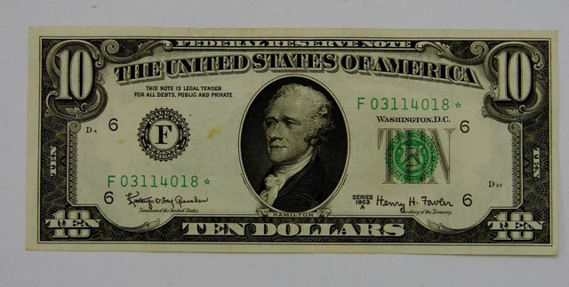 1963 A - $10 STAR Federal Reserve Note - Atlanta - Crisp, Light Circulated