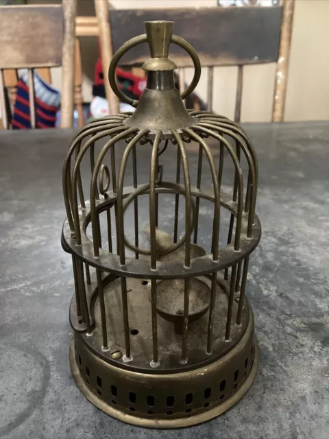 Vintage Brass Birdcage With Hanging Bird 7”