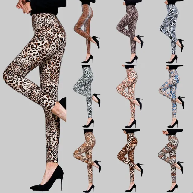 Leggings sexy vita alta stampa leopardata pantaloni stretti alla moda donna