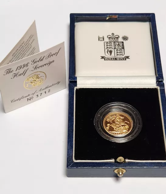 1996 22ct Gold Proof Half Sovereign Royal Mint Boxed With COA