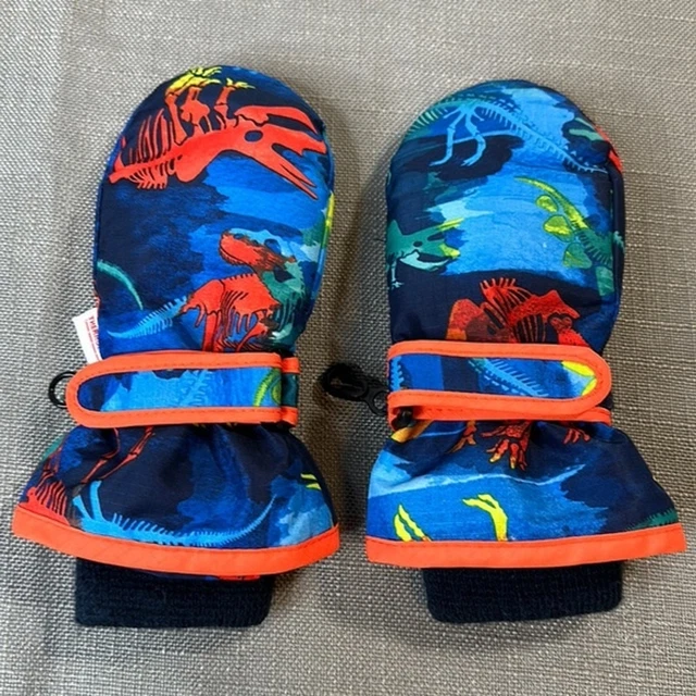 The Children's Place Blue Orange Dinosaur Fleece Lined Mittens Boys' 4T/5T Large