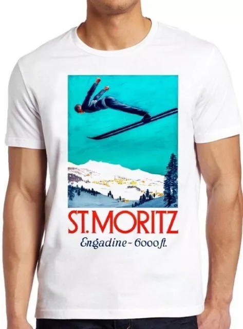 St Moritz Vintage Swiss Ski Travel Alpine Engadin Cool Gift Tee T Shirt M305