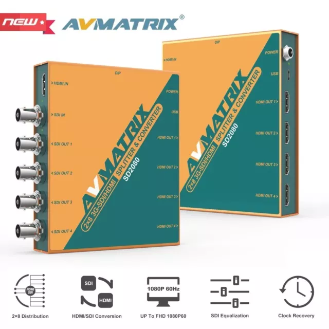 AVMATRIX SD2080 HDMI SDI Conversion Distributor Splitter Converter for Video