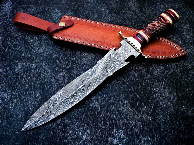 Custom Hand Forged Damascus Steel Blade 15"  Dagger Hunting Bowie Knife HP-8085