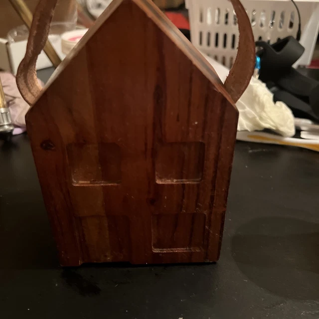 Vintage Wood Wooden Door Stop Country Cottage House Heavy Leather