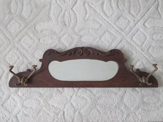 FABULOUS Old WALL BEVELED MIRROR Curvy Skinny 3' Long 2 Metal HANGERS HOOKS