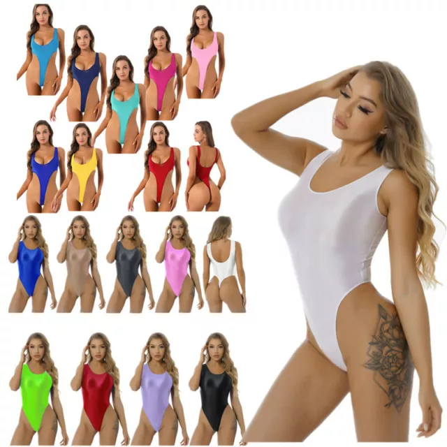 Sexy Womens Glossy One-Piece Swimsuit High Cut Beachwear Swimwear Bathing Suits