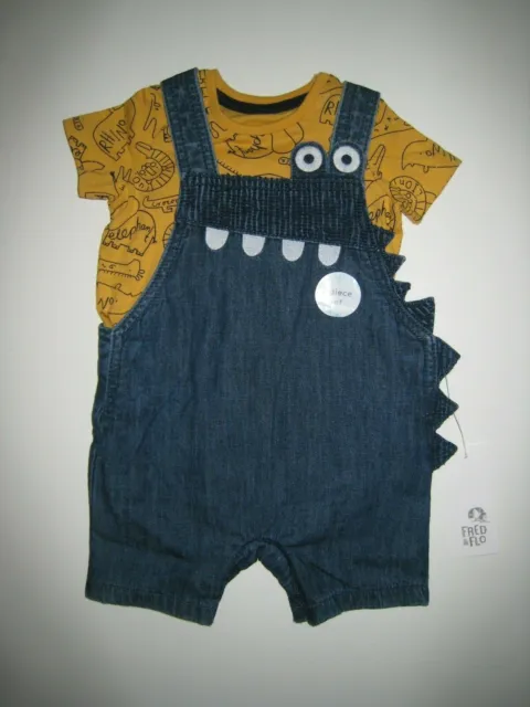 Bnwt F&F Baby Boys Crocodile Dungarees & T-Shirt 2 Piece Outfit Set - 3-6 Months