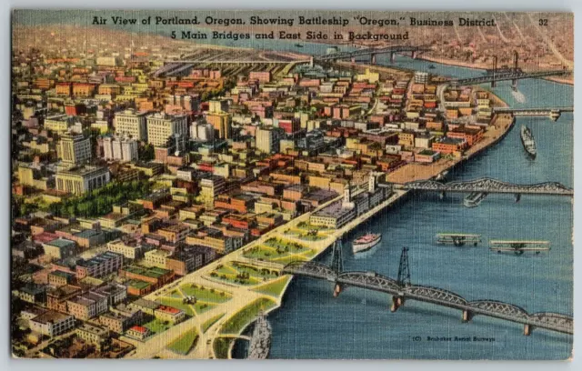 Portland, OR - Airview of "Oregon" Business District - Vintage Postcard