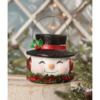 Happy Jolly Retro Snowman Bucket Basket Box Christmas Holder