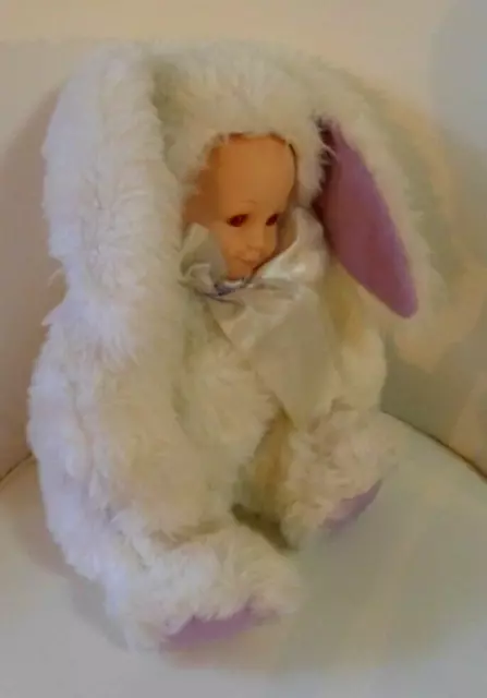 Anne Geddes Vintage Lge White Rabbit Doll Plastic Plush Beanie Toy- 1996-Unimax