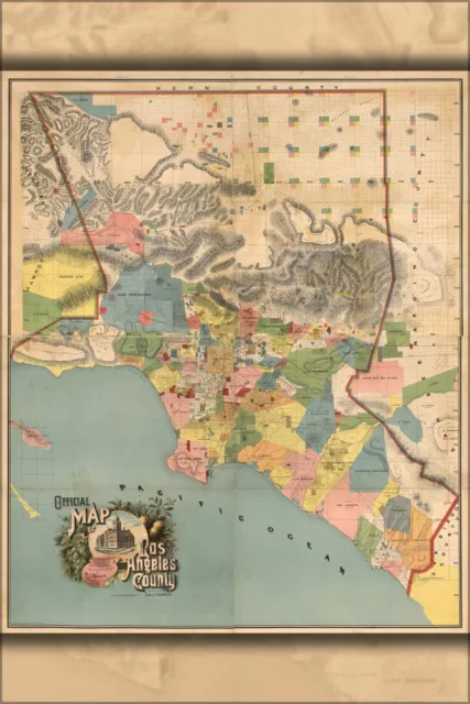 Poster, Many Sizes; Official Map Los Angeles County, California 1888