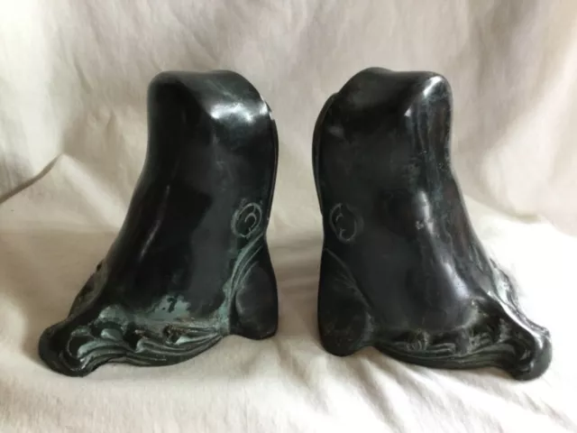 Pair of Vintage Gatco Solid Brass Whale Bookends 5” Tall