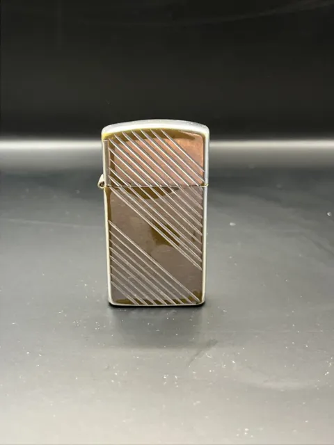 1980’s Vintage Zippo Slim Lighter - Gold Plated Bright Cut Diagonal Lines