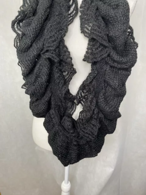 NWT Echo Infinity Scarf Black Ruffle DVF Look Soft From Bloomingdale’s 3