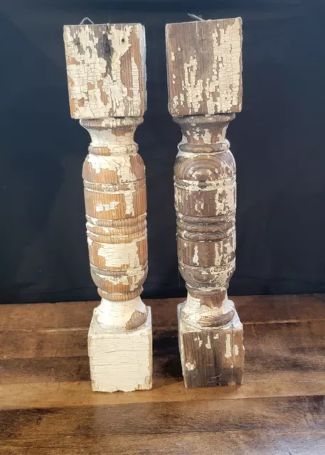 Vtg Newel Post Porch Thick Column Wood Architectural Salvage Craft 15 1/2" Tall