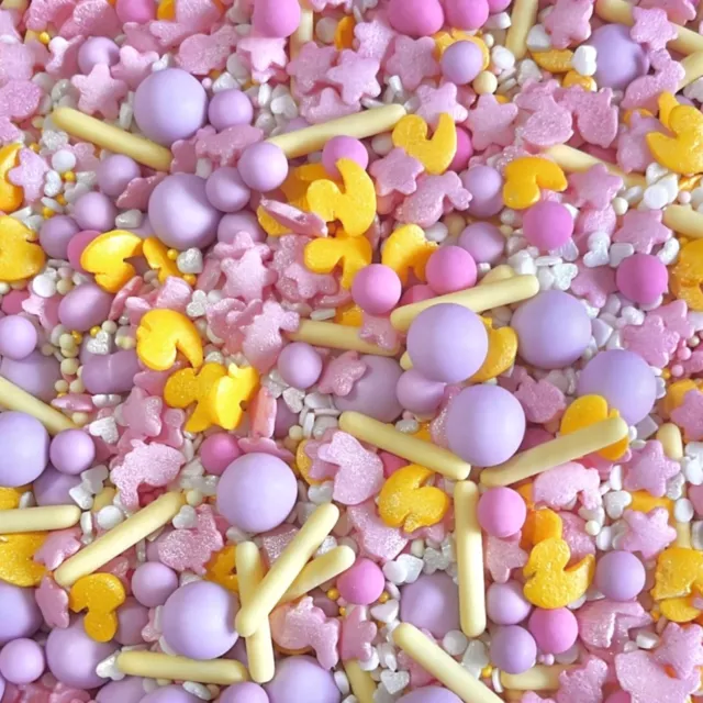 Easter sprinkles Bunny Chick pastel pink yellow cupcake cake topper sprinkle mix