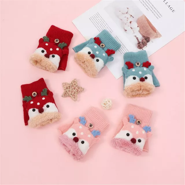 Fingerless Baby Girl Boy Kids Mittens Warm Cartoon Reindeer Children Gloves