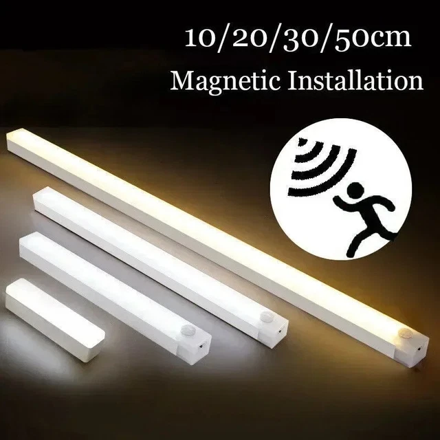 STRIP LIGHT LED PIR Motion Sensor Wireless USB Rechargeable Cabinet ...