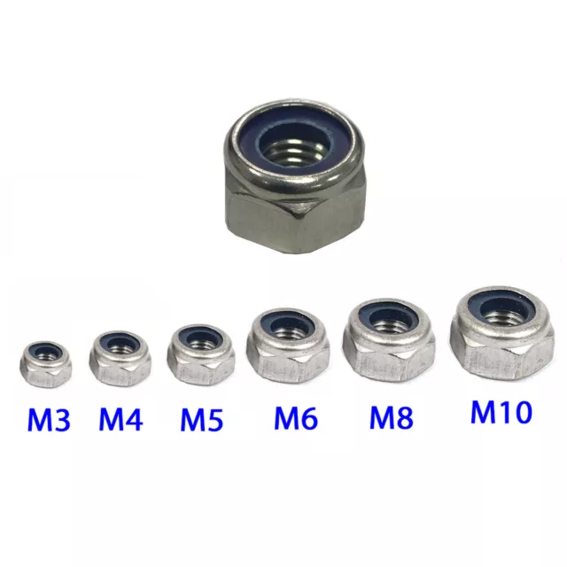 Self Locking Lock Nuts A4 Marine 316 Stainless Steel Nyloc Nylon Insert Nut