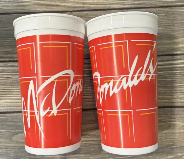 VINTAGE RED MCDONALDS Plastic Cups 1989 Collectors Cup Set of 2 27.99