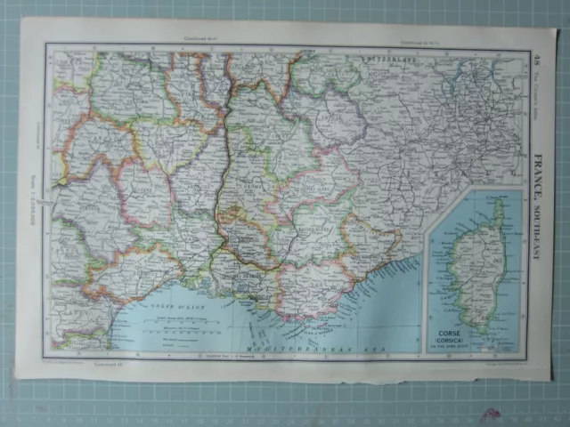 1952 Map ~ France South East Var Drome Marseille Corsica Lozere Cantal