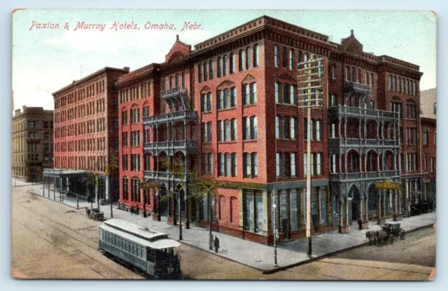 POSTCARD Paxton & Murray Hotels Omaha Nebraska 1913 Cable Car