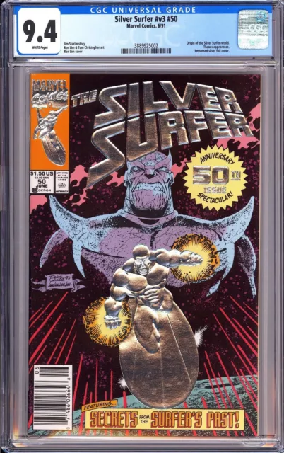 Silver Surfer #50 CGC 9.4 1991 3889925002 Thanos! Embossed Silver Foil NEWSSTAND