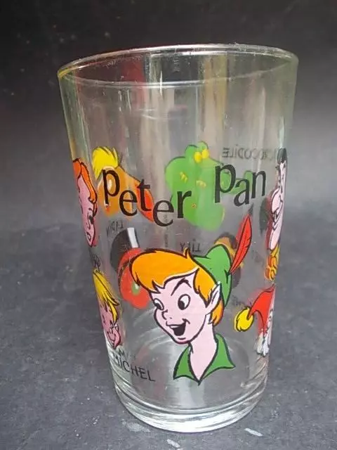 WALT DISNEY rare verre PETER PAN dessin animé 9 personnages circa 1953 moutarde